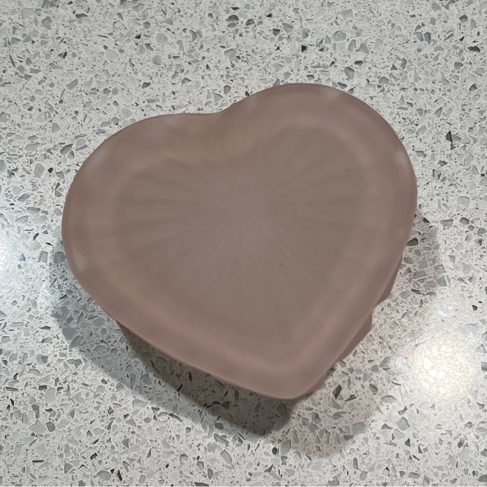 Vintage Pink Frosted Glass Heart Trinket Box - Picture 2 of 6